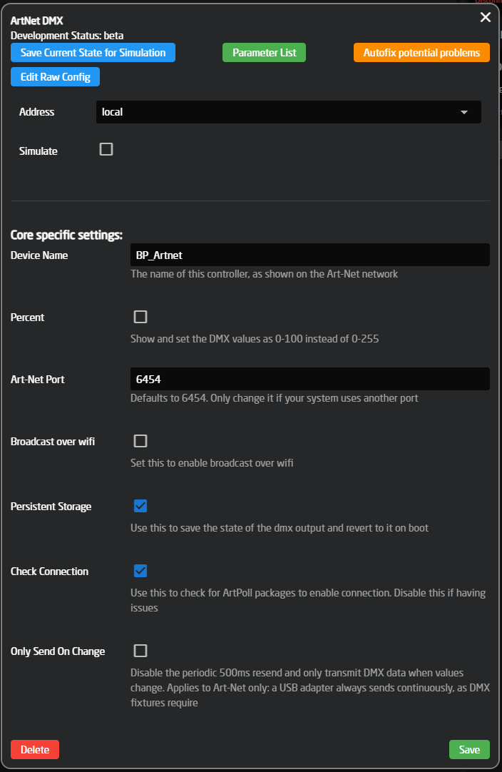 Core settings
